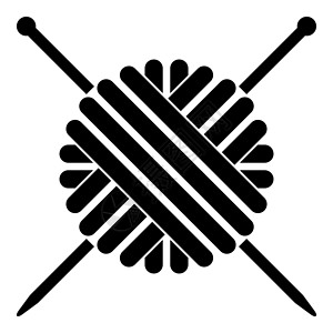 羊毛纱球和针织针图标黑色插图平面样式简单图像线索针织品棉布缝纫辐条手工业材料拼接细绳工具设计图片