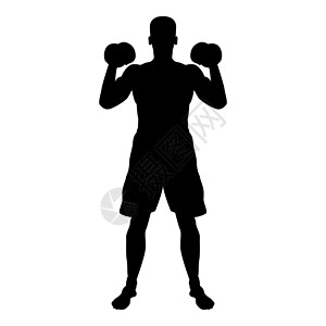 拿哑铃动作剪影男人用哑铃做运动运动动作男性锻炼剪影前视图图标黑色它制作图案活动力量运动员健身房肌肉有氧运动身体姿势插图娱乐设计图片