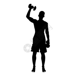 拿哑铃动作剪影男人用哑铃做运动运动动作男性锻炼剪影前视图图标黑色它制作图案运动员健美有氧运动体操活动姿势身体力量肌肉娱乐设计图片