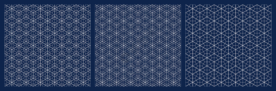 箱根芦之湖无缝日本模式 钻石网格 蓝色背景上的白线立方体屏幕菱形传统格子工艺角落建筑师装饰品插图设计图片