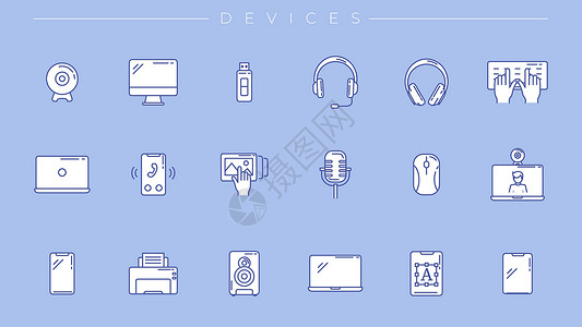打字声音素材设备概念线样式矢量图标 se键盘监视器技术耳机操作员信息扬声器图表药片展示设计图片