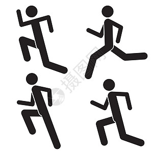 黑色轮廓一组奔跑的人图标 健康的生活方式 男子短跑运动员 慢跑运动员 人们的马拉松 步行运动员日志设计图片