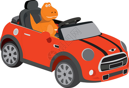 红色双条车乘坐迷你车的雷克斯恐龙设计图片