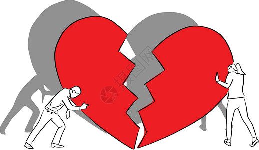 情人插图男人和女人带着大红色破碎的心矢量图 ske设计图片