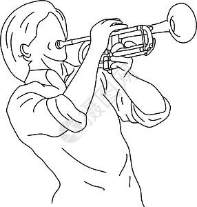 小号手吹喇叭的人矢量插图草图涂鸦手绘设计图片