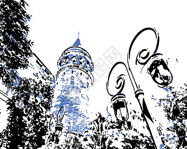 贝洛哈里桑塔加拉塔塔伊斯坦布的旅游标志游客喇叭房子建筑学建筑旅行城市石头街道历史设计图片