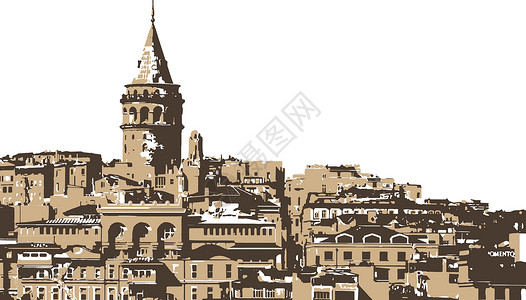 贝洛哈里桑塔加拉塔塔伊斯坦布的旅游标志街道城市历史性住宅脚凳喇叭天空建筑学历史文化设计图片