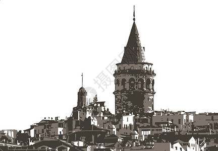 贝洛哈里桑塔加拉塔塔伊斯坦布的旅游标志蓝色地标建筑学住宅城市街道建筑喇叭火鸡历史性设计图片