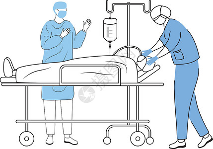 看望病人的护士它制作图案的外科手术平面向量情况医师蓝色药品复苏保健操作卫生治疗临床设计图片