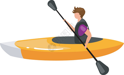 小皮艇皮划艇平面矢量图 极限运动体验 积极的生活方式 暑假户外趣味活动 独木舟船上的运动员在白色背景上孤立的卡通人物海景皮艇娱乐插图肾设计图片
