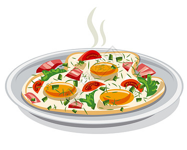 辣炒炒鸡蛋营养白色插图香菜火腿午餐烹饪盘子食物油炸设计图片