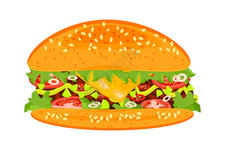 卡通汉堡包孤立在白色背景上的汉堡设计图片