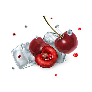 酒店客房及餐厅樱桃莓 带冰块和水及果汁滴子味道甜点浆果插图饮食饮料立方体食物咖啡店维生素设计图片