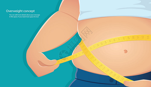 测量秤超重肥胖的人使用秤来测量他的腰围与蓝色背景矢量图 eps1腰部平衡男性成人裤子肚子身体插图男人暴饮暴食设计图片