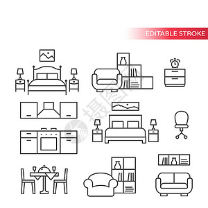 床图标家具室内家居设计细线图标 se设计图片