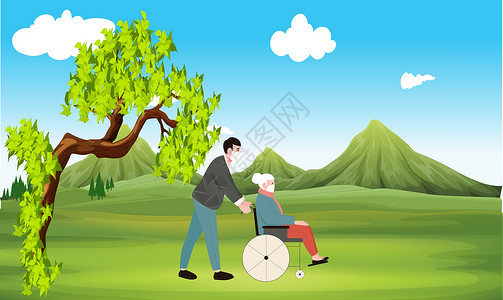 人在公园男人和他老祖母一起在花园里散步女性投资家庭闲暇女孩成人祖母女士男性自行车设计图片