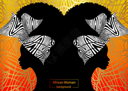 双子座女人肖像美丽的非洲女人 头巾女式非洲传统头巾头巾头巾 肯特头包裹非洲部落蜡染面料设计 矢量非洲 Safari 概念背景文化女士纺织品设计图片