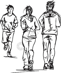 屈腿训练跑步者互相超越的素描运动运动员速度女士训练跑步男性草图竞赛运动装设计图片