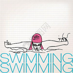 游泳女人女孩在蝶泳万圣节游泳的插图水池闲暇活动中风训练乐趣蓝色女性车道冠军设计图片