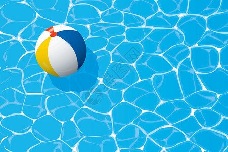玩物漂浮在蓝色游泳池中的沙滩球 夏季背景设计图片