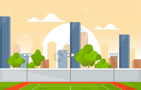 娱乐公园户外网球场运动游戏娱乐卡通城市景观活动多边形球拍法庭公园操场乐趣场地比赛闲暇设计图片