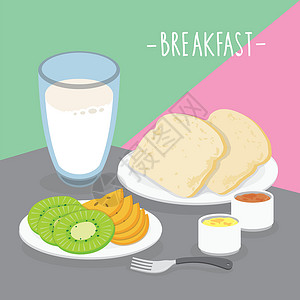 餐补面包与刀叉食物餐早餐乳制品吃喝菜单餐厅 Vecto面包粮食牛奶美食奇异果图表糖类奶制品活力产品设计图片