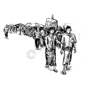缅甸仰光佛塔缅甸当地市场正在走着吸引人们的行走设计图片