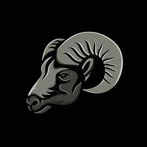 大角湾金属图标灰色吉祥物拉丝插图黑色合金艺术品内存山羊背景设计图片