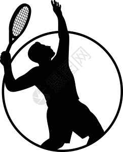 优质的服务男性网球玩家 Racquet 服务硅环环回转黑白设计图片