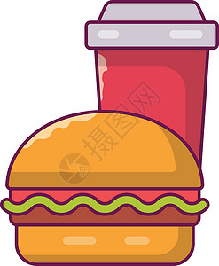 吃冷饮姑娘冷饮牛肉午餐食物营养小吃芝麻包子黑色面包插图设计图片