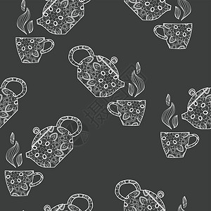 壶茶装饰茶壶和杯子设计图片