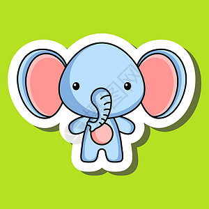 彩色大象可爱的卡通贴纸小象 为儿童卡片 迎婴派对 海报 生日邀请函 衣服设计的吉祥物动物角色 卡通风格的彩色幼稚矢量插图设计图片