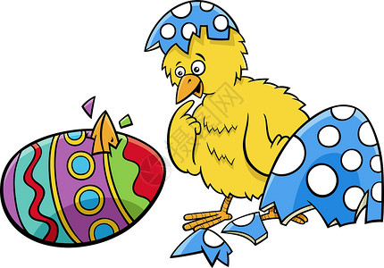 树上的鸡复活节小鸡从彩色蛋卡通它制作图案孵化设计图片