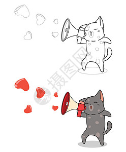 年轻的猫红色邮差猫和情书卡通漫画很容易彩色页面小猫猫咪插图花园虎斑宠物卡通片哺乳动物植物群猫科设计图片