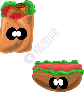 玉米热狗卡通风格中的多纳烤肉串和热狗设计图片