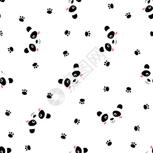 动物无缝与可爱的熊猫宝宝在白色背景上的无缝模式 有趣的亚洲动物 孩子们的明信片 织物纺织品墙纸海报礼品包装纸的平面矢量图竹子婴儿艺术品漫设计图片