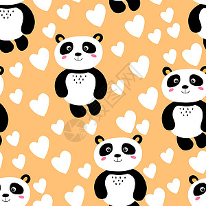 儿童漫画形象与可爱的熊猫宝宝在彩色背景上的无缝模式 有趣的亚洲动物 孩子们的明信片 织物纺织品墙纸海报礼品包装纸的平面矢量图乐趣绘画新生插图设计图片