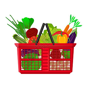 买满即送装满新鲜蔬菜的购物篮 白色背景隔离设计图片