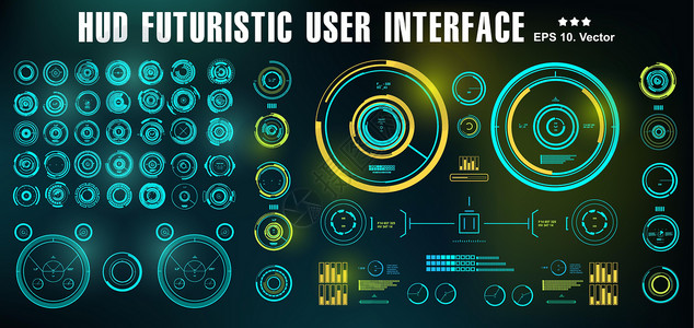 科幻未来派 hud 仪表板显示虚拟现实技术 scree屏幕控制板插图运动设计展示游戏航海蓝色用户背景图片
