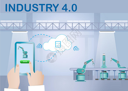 数字化工业行业概念数字化中的云计算数据网络组织手机互联网工业员工空白创新插图设计图片