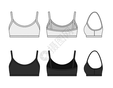 女式运动胸罩模板矢量插图集 黑与白背景图片