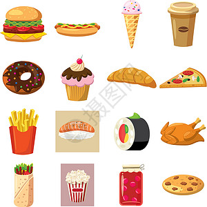 意大利面包食物设置图标设计图片