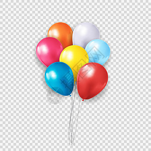 在透明背景上隔离的彩色光泽氦气球组 它制作图案矢量周年礼物婚礼惊喜纪念日派对展示玩具庆典细绳设计图片