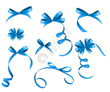 蓝丝带和弓设置为您的设计 它制作图案矢量设计图片