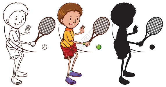 网球收藏团体玩家锻炼活动侧影绘画运动员球拍训练背景图片