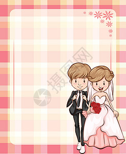 韩式主题婚礼婚礼公告夫妻幸福写作邀请函正方形卡通片横幅粉色绘画设计图片