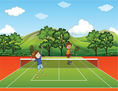 网球场地网球草地球拍球员卡通片服务绘画练习场景公司娱乐设计图片