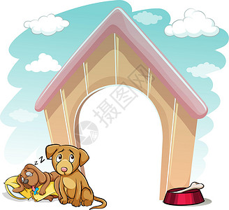 狗狗食物狗屋外的小狗伴侣友谊木头绘画猎犬枕头宠物狗窝家犬忠诚设计图片