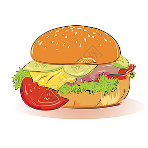 蔬菜素描素描风格的汉堡包芝士涂鸦牛扒插图蔬菜洋葱营养饮食芝麻晚餐设计图片