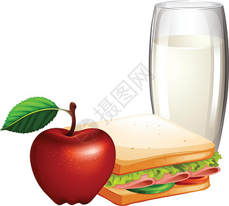 火腿三明治早餐套餐包括三明治和米尔设计图片